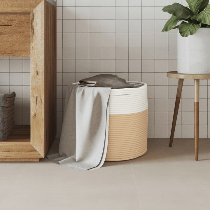 Cotton Storage Basket in Beige and White - Ø40x35 cm | Versatile & Durable Woven Organizer for Home - Premium  from Home Treasures - Just £23.99! Shop now at Home Treasures