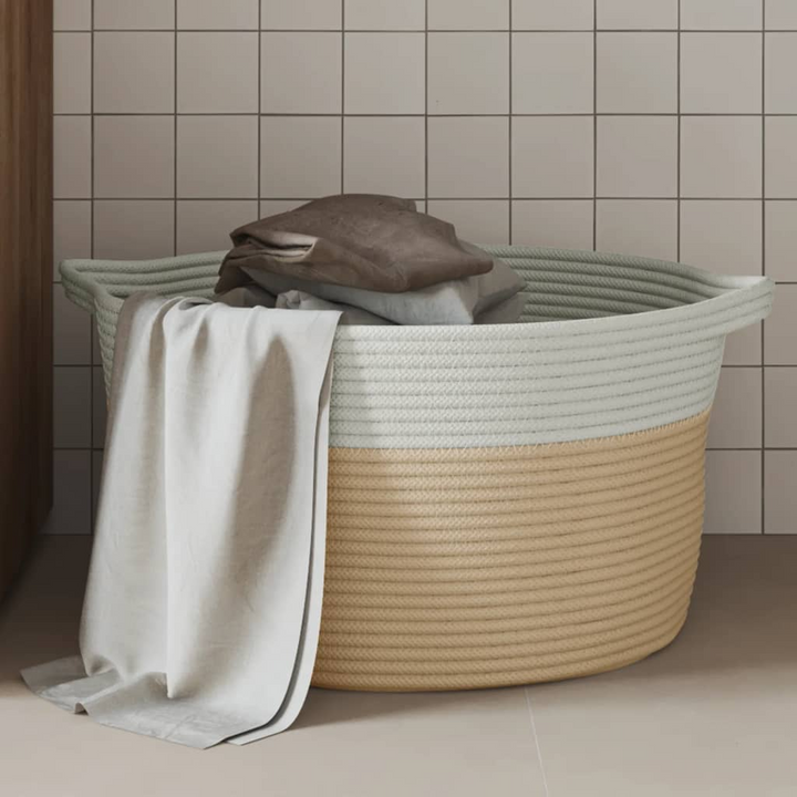 Durable Cotton Storage Basket Beige & White Ø40x25 cm - Stylish Home Organizer - Premium  from Home Treasures - Just £26.99! Shop now at Home Treasures