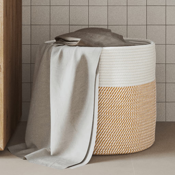 Modern & Durable Storage Basket - Brown & White, Ø40x35 cm, 100% Cotton - Perfect Home Organizer - Premium  from Home Treasures - Just £23.99! Shop now at Home Treasures