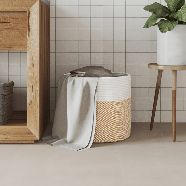 Modern & Durable Storage Basket - Brown & White, Ø40x35 cm, 100% Cotton - Perfect Home Organizer - Premium  from Home Treasures - Just £23.99! Shop now at Home Treasures