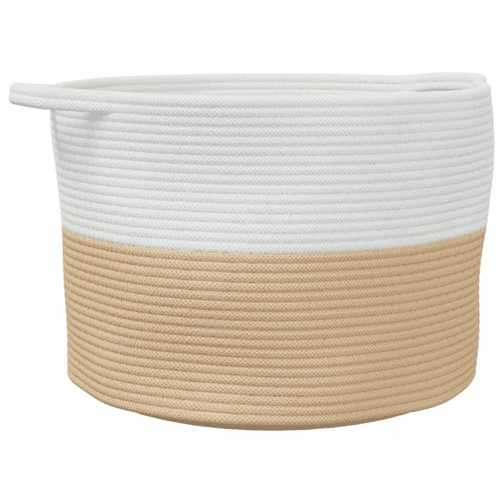 Beige and White Cotton Laundry Basket - Woven Storage Basket with Sturdy Handles, Space-Saving Design, Ø55x36 cm - Premium  from Home Treasures - Just £28.99! Shop now at Home Treasures