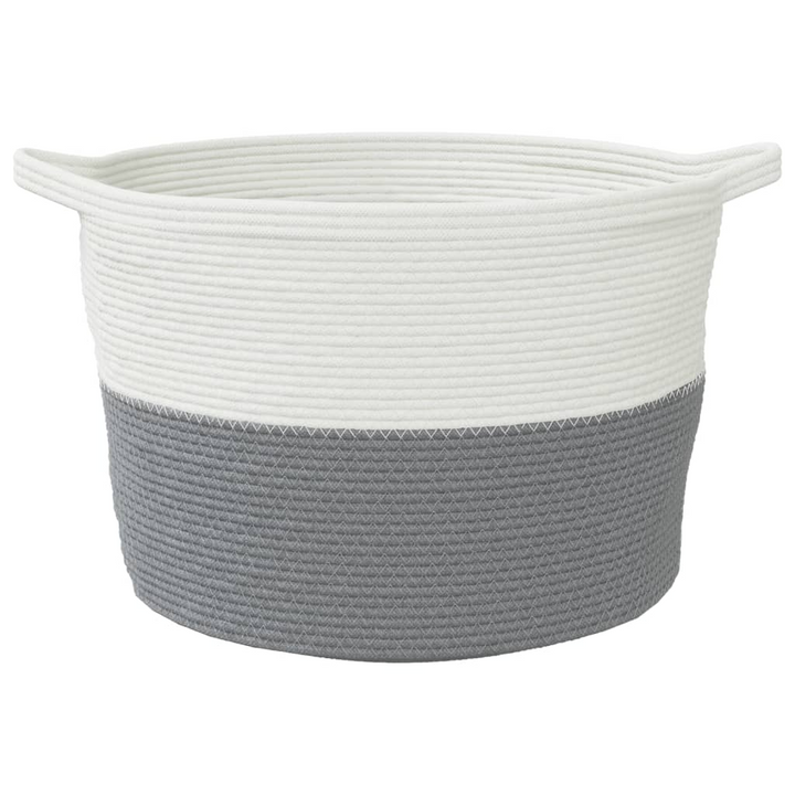 Grey and White Cotton Laundry Basket - Ø60x36 cm | Durable & Versatile Storage Solution - Premium  from Home Treasures - Just £34.99! Shop now at Home Treasures