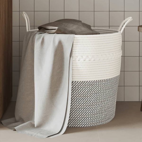 Stylish Grey and White Cotton Storage Basket - Durable & Versatile Ø43x38 cm Organizer - Premium  from Home Treasures - Just £31.99! Shop now at Home Treasures