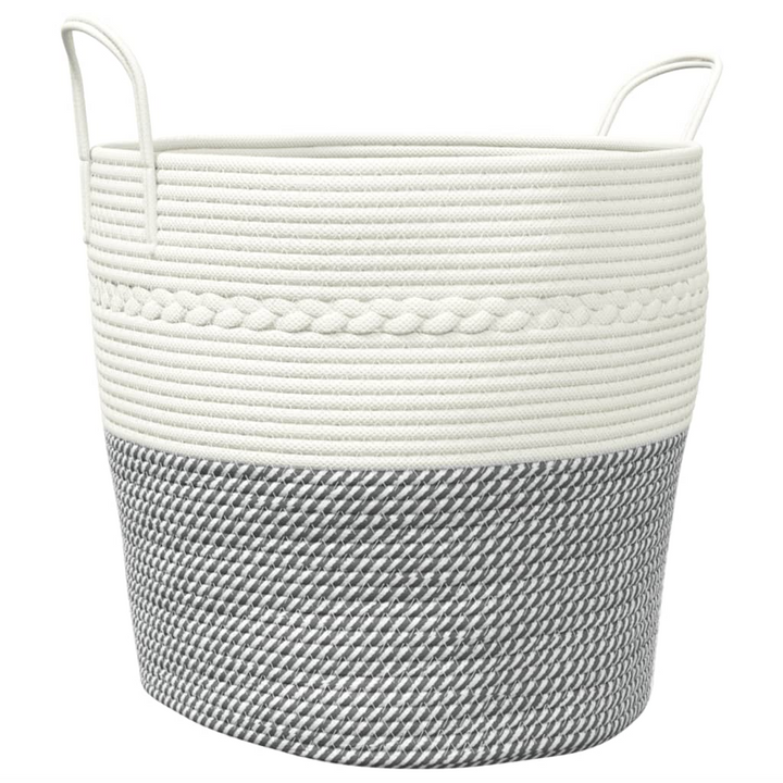 Stylish Grey and White Cotton Storage Basket - Durable & Versatile Ø43x38 cm Organizer - Premium  from Home Treasures - Just £31.99! Shop now at Home Treasures