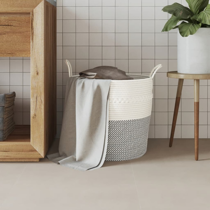 Stylish Grey and White Cotton Storage Basket - Durable & Versatile Ø43x38 cm Organizer - Premium  from Home Treasures - Just £31.99! Shop now at Home Treasures