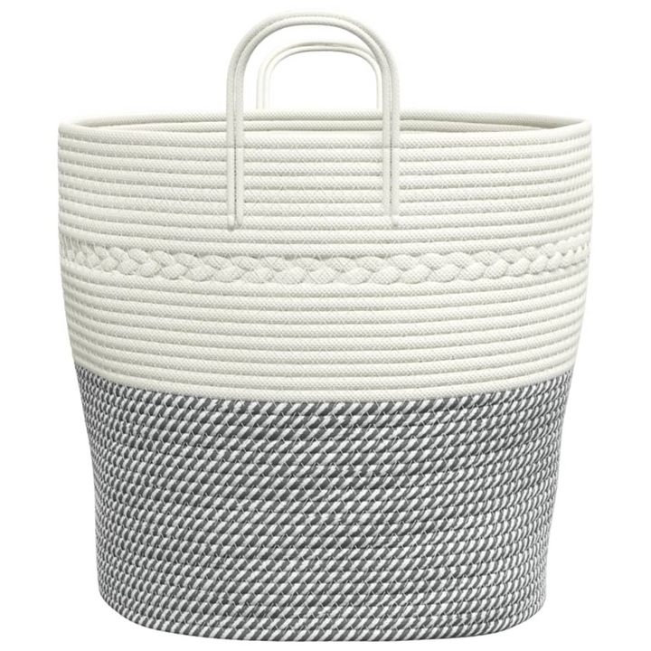 Stylish Grey and White Cotton Storage Basket - Durable & Versatile Ø43x38 cm Organizer - Premium  from Home Treasures - Just £31.99! Shop now at Home Treasures