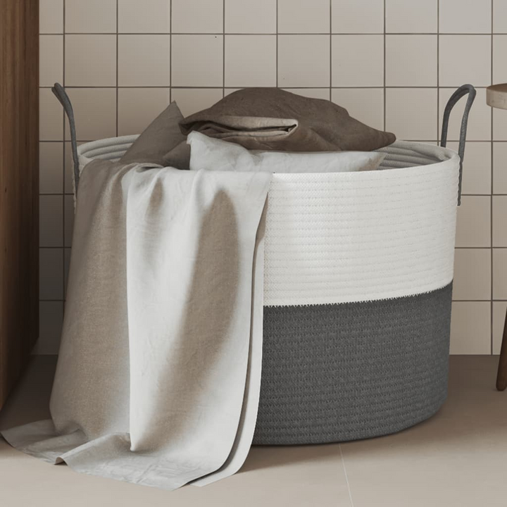 Stylish and Durable Grey & White Cotton Storage Basket - 51x33 cm - Premium  from Home Treasures - Just £25.99! Shop now at Home Treasures