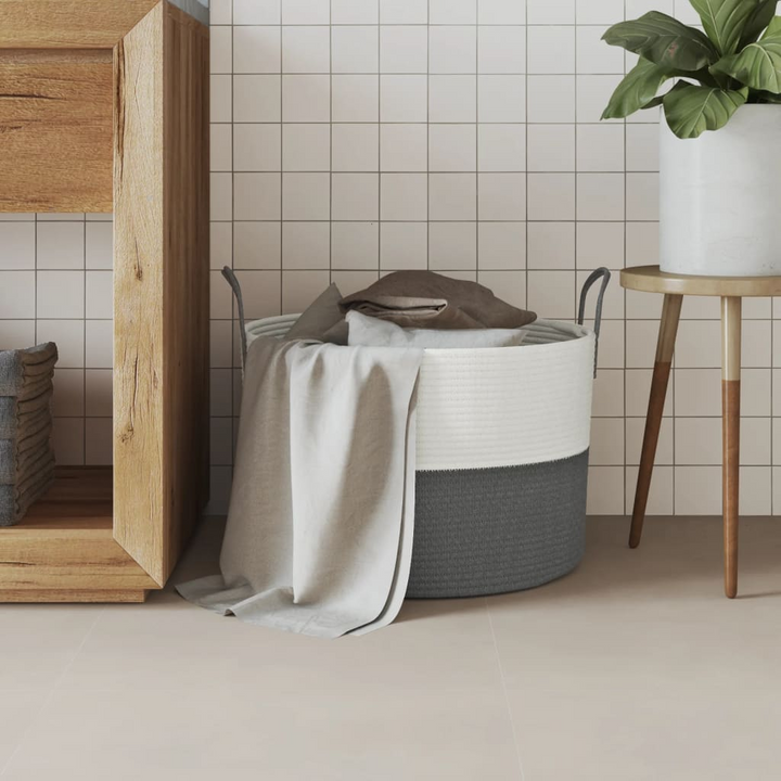 Stylish and Durable Grey & White Cotton Storage Basket - 51x33 cm - Premium  from Home Treasures - Just £25.99! Shop now at Home Treasures