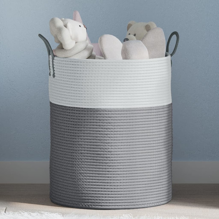 Modern Grey and White Storage Basket - Ø38x46 cm Durable Cotton with Handles - Premium  from Home Treasures - Just £33.99! Shop now at Home Treasures