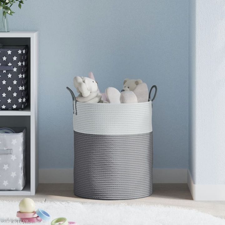 Modern Grey and White Storage Basket - Ø38x46 cm Durable Cotton with Handles - Premium  from Home Treasures - Just £33.99! Shop now at Home Treasures