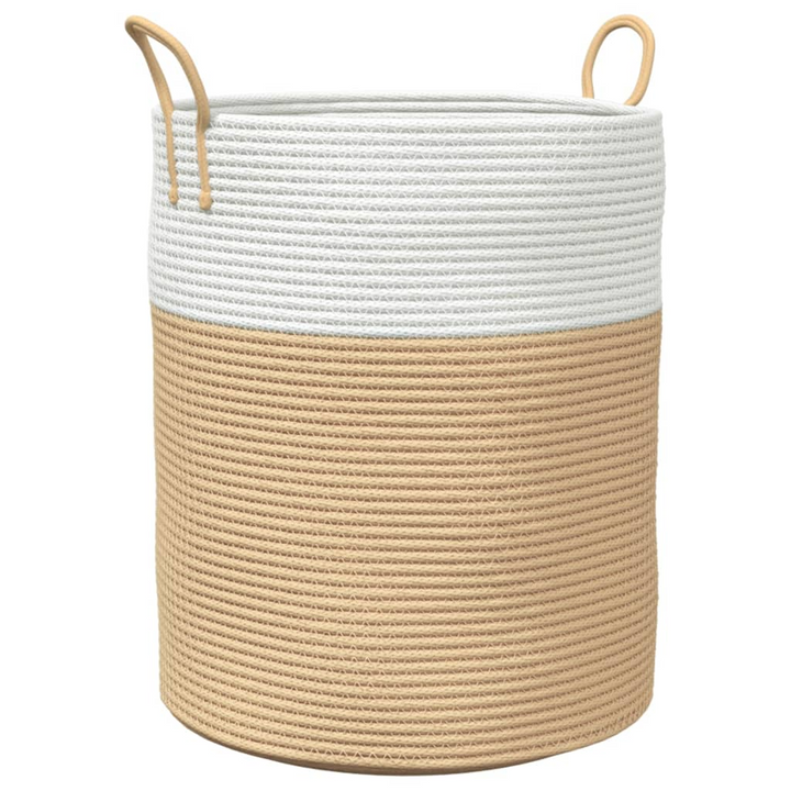 Cotton Storage Basket | Beige and White Ø38x46 cm | Modern Woven Design with Sturdy Handles | Ideal for Blankets, Towels, Toys, and More - Premium  from Home Treasures - Just £31.99! Shop now at Home Treasures