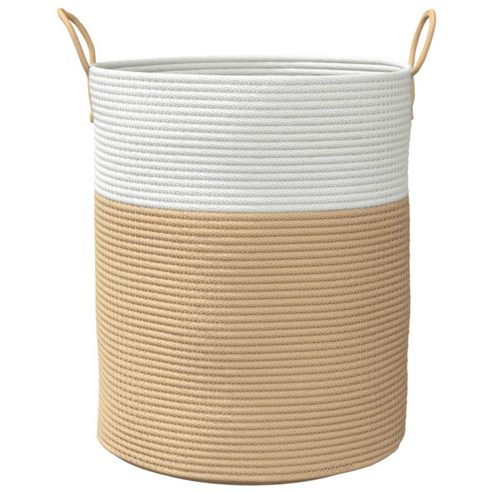 Cotton Storage Basket | Beige and White Ø38x46 cm | Modern Woven Design with Sturdy Handles | Ideal for Blankets, Towels, Toys, and More - Premium  from Home Treasures - Just £31.99! Shop now at Home Treasures