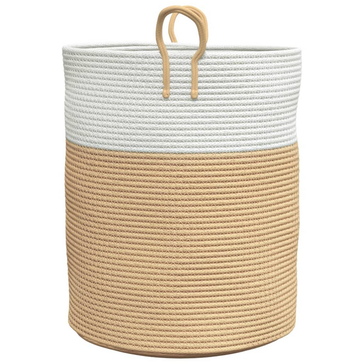 Cotton Storage Basket | Beige and White Ø38x46 cm | Modern Woven Design with Sturdy Handles | Ideal for Blankets, Towels, Toys, and More - Premium  from Home Treasures - Just £31.99! Shop now at Home Treasures