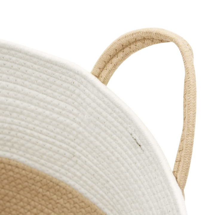 Cotton Storage Basket | Beige and White Ø38x46 cm | Modern Woven Design with Sturdy Handles | Ideal for Blankets, Towels, Toys, and More - Premium  from Home Treasures - Just £31.99! Shop now at Home Treasures