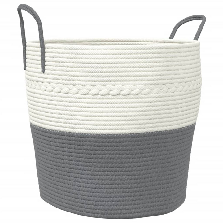 Grey and White Cotton Storage Basket 43x38 cm - Stylish, Foldable, & Durable Home Organizer - Premium  from Home Treasures - Just £25.99! Shop now at Home Treasures