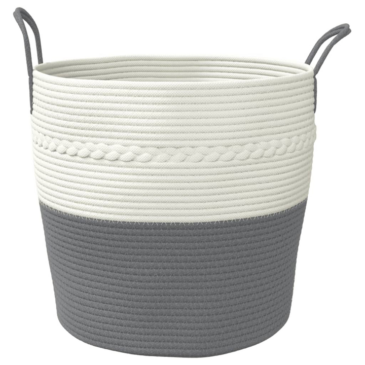 Grey and White Cotton Storage Basket 43x38 cm - Stylish, Foldable, & Durable Home Organizer - Premium  from Home Treasures - Just £25.99! Shop now at Home Treasures