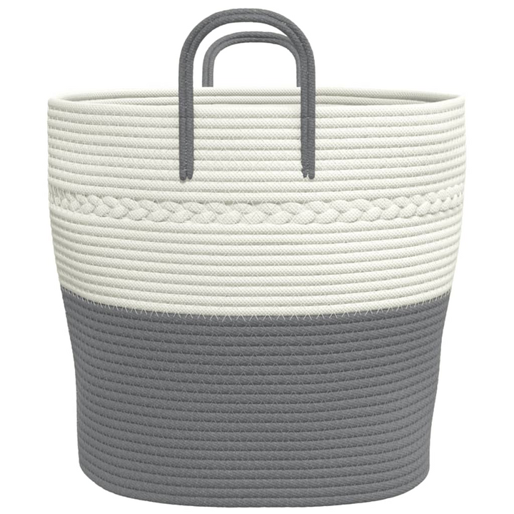 Grey and White Cotton Storage Basket 43x38 cm - Stylish, Foldable, & Durable Home Organizer - Premium  from Home Treasures - Just £25.99! Shop now at Home Treasures