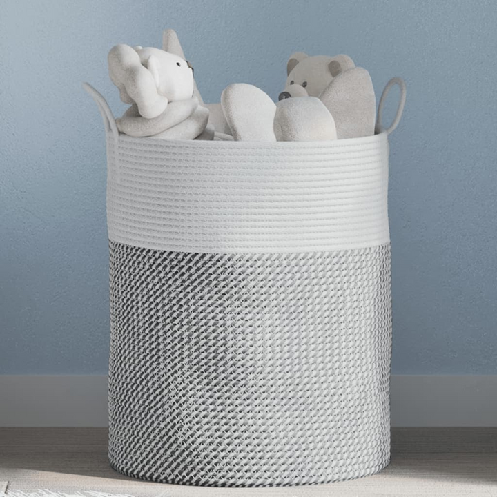 Grey and White Cotton Storage Basket Ø38x46 cm – Stylish and Durable Organizer for Home - Premium  from Home Treasures - Just £34.99! Shop now at Home Treasures