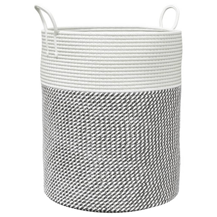 Grey and White Cotton Storage Basket Ø38x46 cm – Stylish and Durable Organizer for Home - Premium  from Home Treasures - Just £34.99! Shop now at Home Treasures