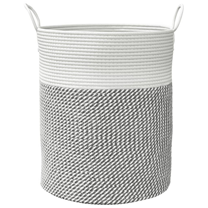 Grey and White Cotton Storage Basket Ø38x46 cm – Stylish and Durable Organizer for Home - Premium  from Home Treasures - Just £34.99! Shop now at Home Treasures