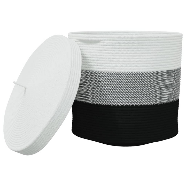 Modern Cotton Storage Basket with Lid - White and Black, Ø40x35 cm - Premium  from Home Treasures - Just £35.99! Shop now at Home Treasures