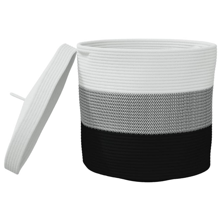 Modern Cotton Storage Basket with Lid - White and Black, Ø40x35 cm - Premium  from Home Treasures - Just £35.99! Shop now at Home Treasures