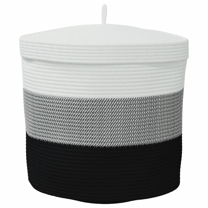 Modern Cotton Storage Basket with Lid - White and Black, Ø40x35 cm - Premium  from Home Treasures - Just £35.99! Shop now at Home Treasures