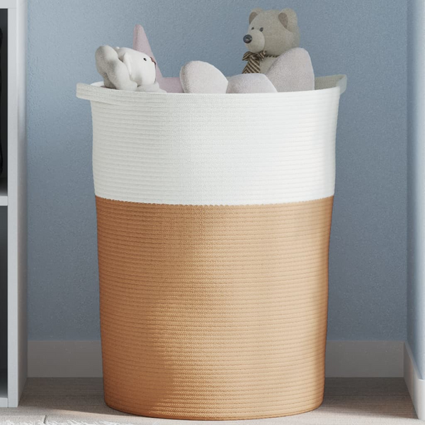 Cotton Storage Basket Brown and White Ø49x65 cm - Durable & Stylish Organizer - Premium  from Home Treasures - Just £54.99! Shop now at Home Treasures