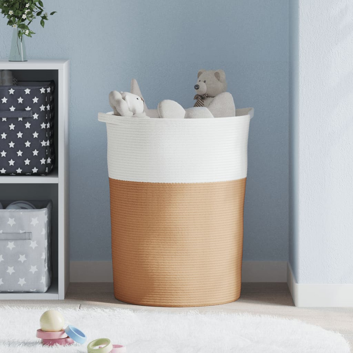 Cotton Storage Basket Brown and White Ø49x65 cm - Durable & Stylish Organizer - Premium  from Home Treasures - Just £54.99! Shop now at Home Treasures