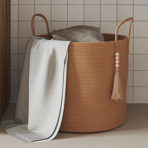 Brown Cotton Storage Basket Ø40x35 cm - Stylish & Versatile Home Organizer - Premium  from Home Treasures - Just £32.99! Shop now at Home Treasures