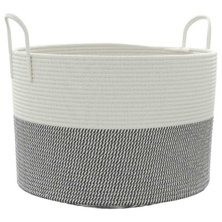 Grey and White Cotton Storage Basket Ø51x33 cm - Durable & Stylish Home Organizer - Premium  from Home Treasures - Just £34.99! Shop now at Home Treasures