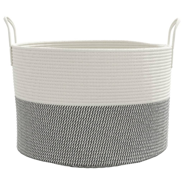 Grey and White Cotton Storage Basket Ø51x33 cm - Durable & Stylish Home Organizer - Premium  from Home Treasures - Just £34.99! Shop now at Home Treasures