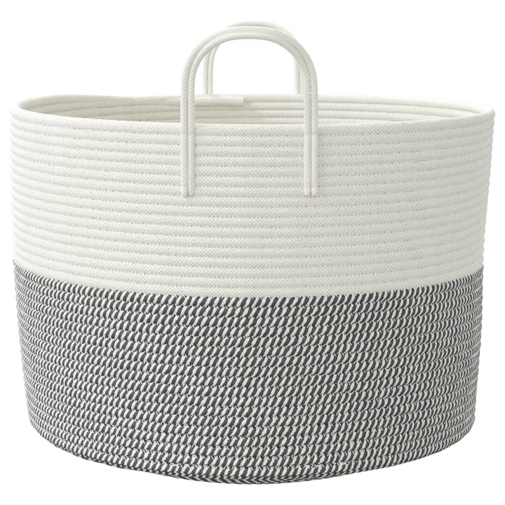 Grey and White Cotton Storage Basket Ø51x33 cm - Durable & Stylish Home Organizer - Premium  from Home Treasures - Just £34.99! Shop now at Home Treasures