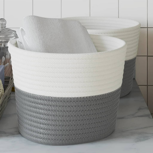 Grey and White Cotton Storage Baskets - Set of 2 | Multipurpose & Durable - Premium  from Home Treasures - Just £22.99! Shop now at Home Treasures