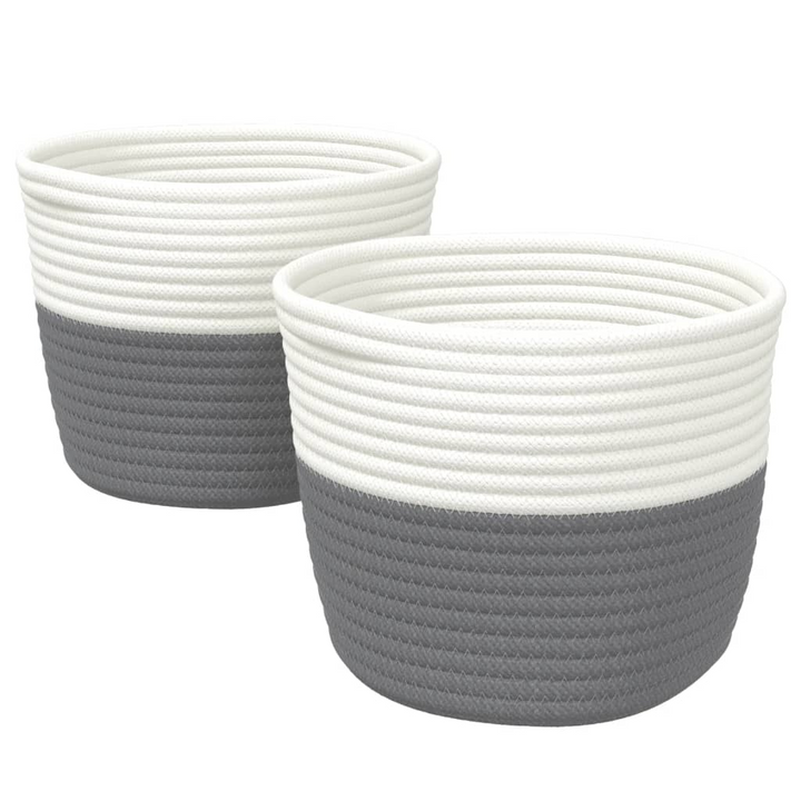 Grey and White Cotton Storage Baskets - Set of 2 | Multipurpose & Durable - Premium  from Home Treasures - Just £22.99! Shop now at Home Treasures