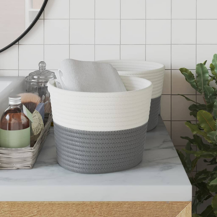 Grey and White Cotton Storage Baskets - Set of 2 | Multipurpose & Durable - Premium  from Home Treasures - Just £22.99! Shop now at Home Treasures