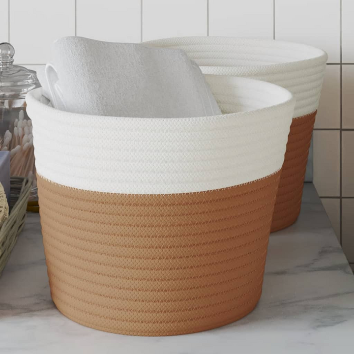 Set of 2 Cotton Storage Baskets - Modern Brown and White, 24x18 cm - Versatile, Durable & Space-Saving for Home Organization - Premium  from Home Treasures - Just £18.99! Shop now at Home Treasures