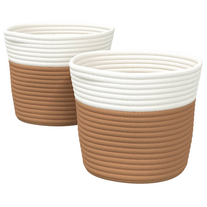 Set of 2 Cotton Storage Baskets - Modern Brown and White, 24x18 cm - Versatile, Durable & Space-Saving for Home Organization - Premium  from Home Treasures - Just £18.99! Shop now at Home Treasures