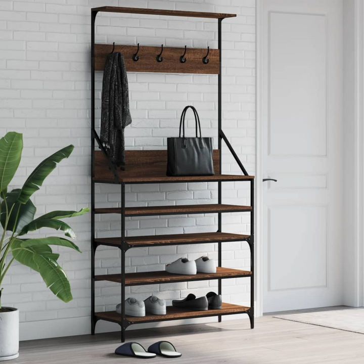 Stylish Clothes Rack with Shoe Storage - Brown Oak Finish, 90x34x184 cm - Durable & Space-Saving Wardrobe Solution - Premium  from Home Treasures - Just £90.99! Shop now at Home Treasures