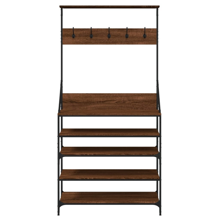 Stylish Clothes Rack with Shoe Storage - Brown Oak Finish, 90x34x184 cm - Durable & Space-Saving Wardrobe Solution - Premium  from Home Treasures - Just £90.99! Shop now at Home Treasures