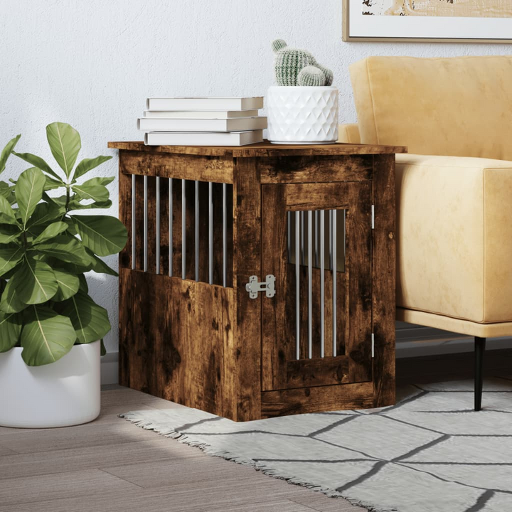 Dog Crate Furniture in Smoked Oak – Stylish 2-in-1 Doghouse and End Table, 45x62x59 cm, Engineered Wood and Steel, Lockable Door - Premium  from Home Treasures - Just £65.99! Shop now at Home Treasures