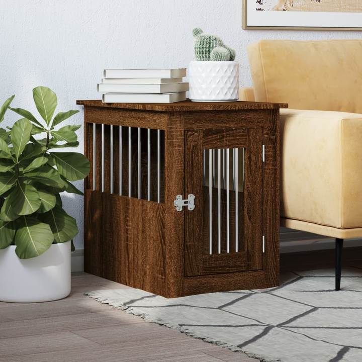 Brown Oak Dog Crate Furniture - Versatile 2-in-1 Doghouse & End Table, 45x62x59 cm, Safe & Stylish Pet Cage with Lockable Door - Premium  from Home Treasures - Just £70.99! Shop now at Home Treasures