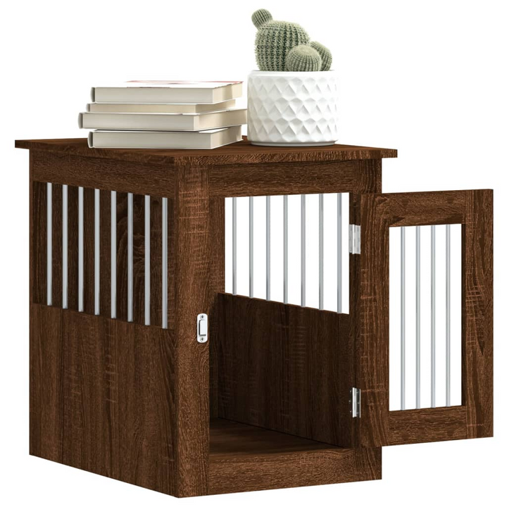 Brown Oak Dog Crate Furniture - Versatile 2-in-1 Doghouse & End Table, 45x62x59 cm, Safe & Stylish Pet Cage with Lockable Door - Premium  from Home Treasures - Just £70.99! Shop now at Home Treasures