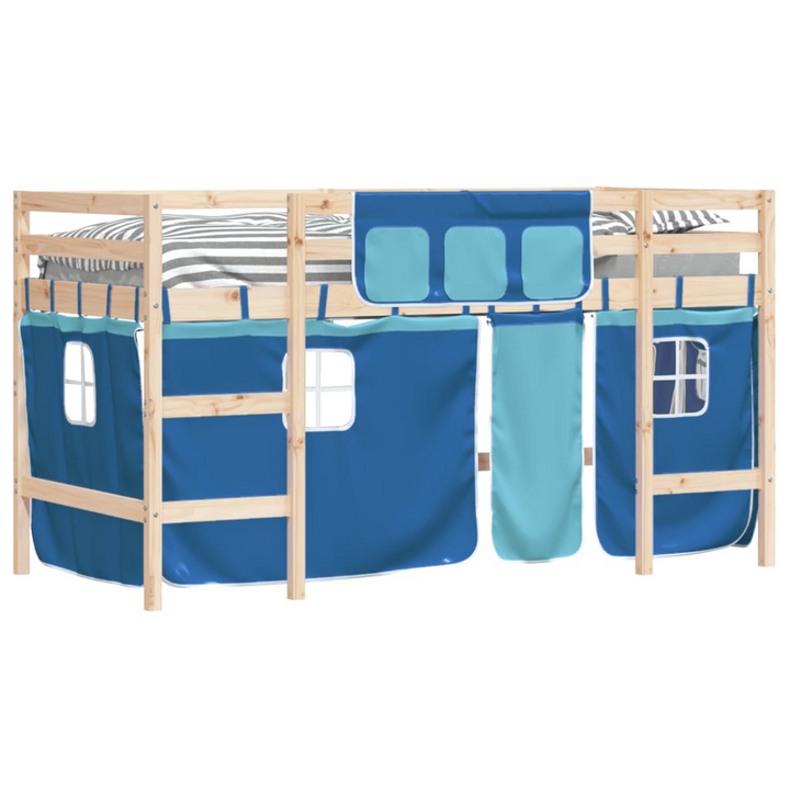 Kids' Loft Bed with Fun Curtains and Ladder, Solid Pine Wood, Blue, 90x200 cm - Perfect Space-Saving Solution! - Premium  from Home Treasures - Just £215.99! Shop now at Home Treasures