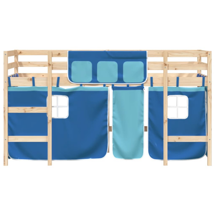 Kids' Loft Bed with Fun Curtains and Ladder, Solid Pine Wood, Blue, 90x200 cm - Perfect Space-Saving Solution! - Premium  from Home Treasures - Just £215.99! Shop now at Home Treasures