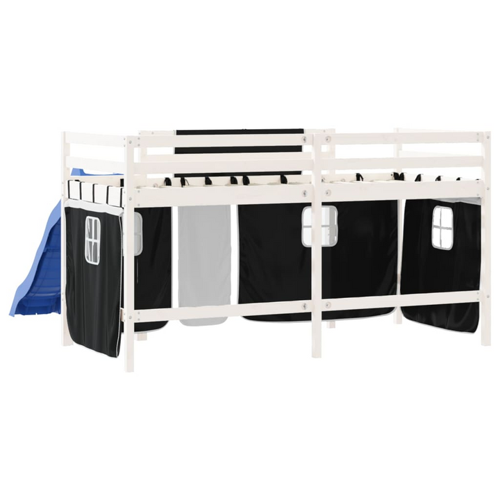 Children's Loft Bed with Curtains - White & Black | 80x200 cm | Without Mattress | Fun & Space-Saving Design - Premium  from Home Treasures - Just £303.99! Shop now at Home Treasures