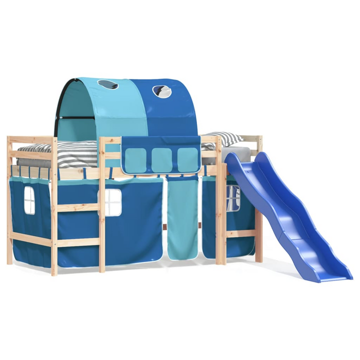 Children's Loft Bed with Tunnel, Slide & Curtains | Blue | 80x200 cm | Solid Pine Wood - Premium  from Home Treasures - Just £299.99! Shop now at Home Treasures