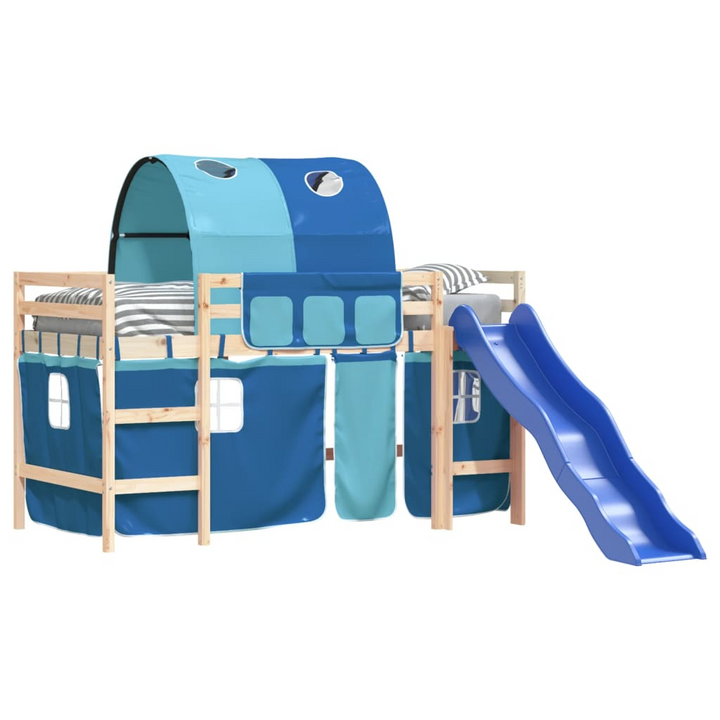 Children's Loft Bed with Tunnel, Slide & Curtains | Blue | 80x200 cm | Solid Pine Wood - Premium  from Home Treasures - Just £299.99! Shop now at Home Treasures