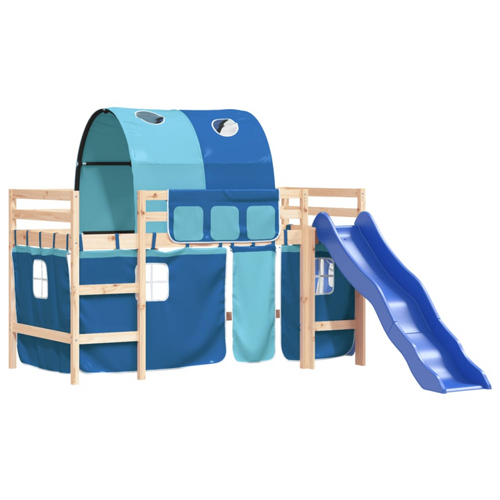 Children's Loft Bed with Tunnel, Slide & Curtains | Blue | 80x200 cm | Solid Pine Wood - Premium  from Home Treasures - Just £299.99! Shop now at Home Treasures