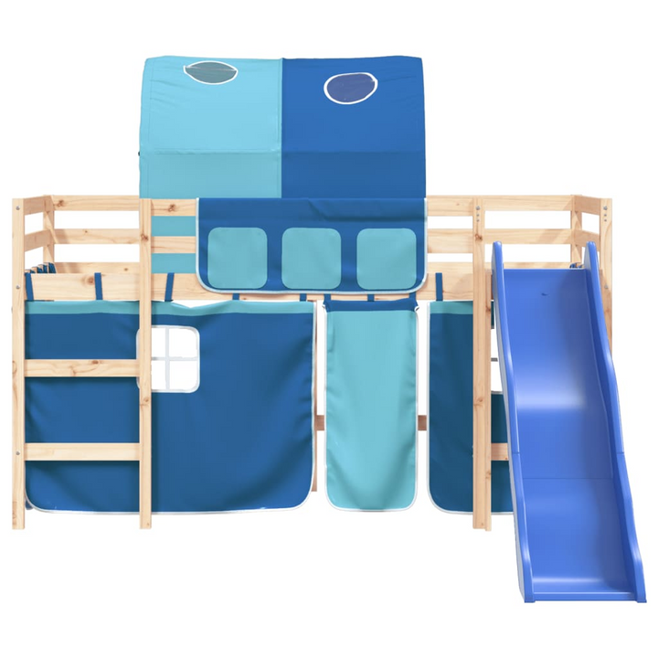 Children's Loft Bed with Tunnel, Slide & Curtains | Blue | 80x200 cm | Solid Pine Wood - Premium  from Home Treasures - Just £299.99! Shop now at Home Treasures